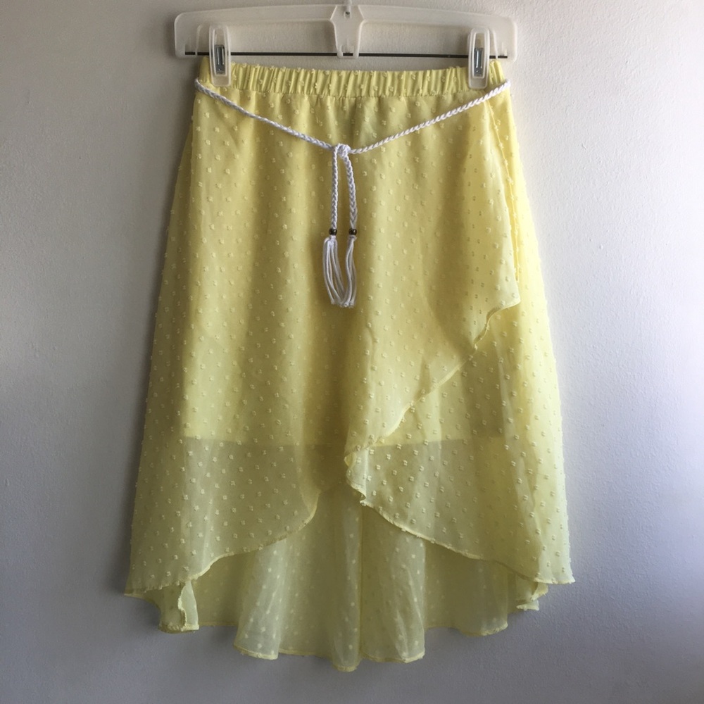 Amy Byer Sz L Girls Pastel Yellow Sarong Style Skirt Asymmetrical Textured Belt